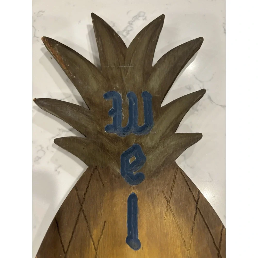 VTG Handmade Handpainted Wooden Pineapple WELCOME Sign Wallhanging Primitive 21